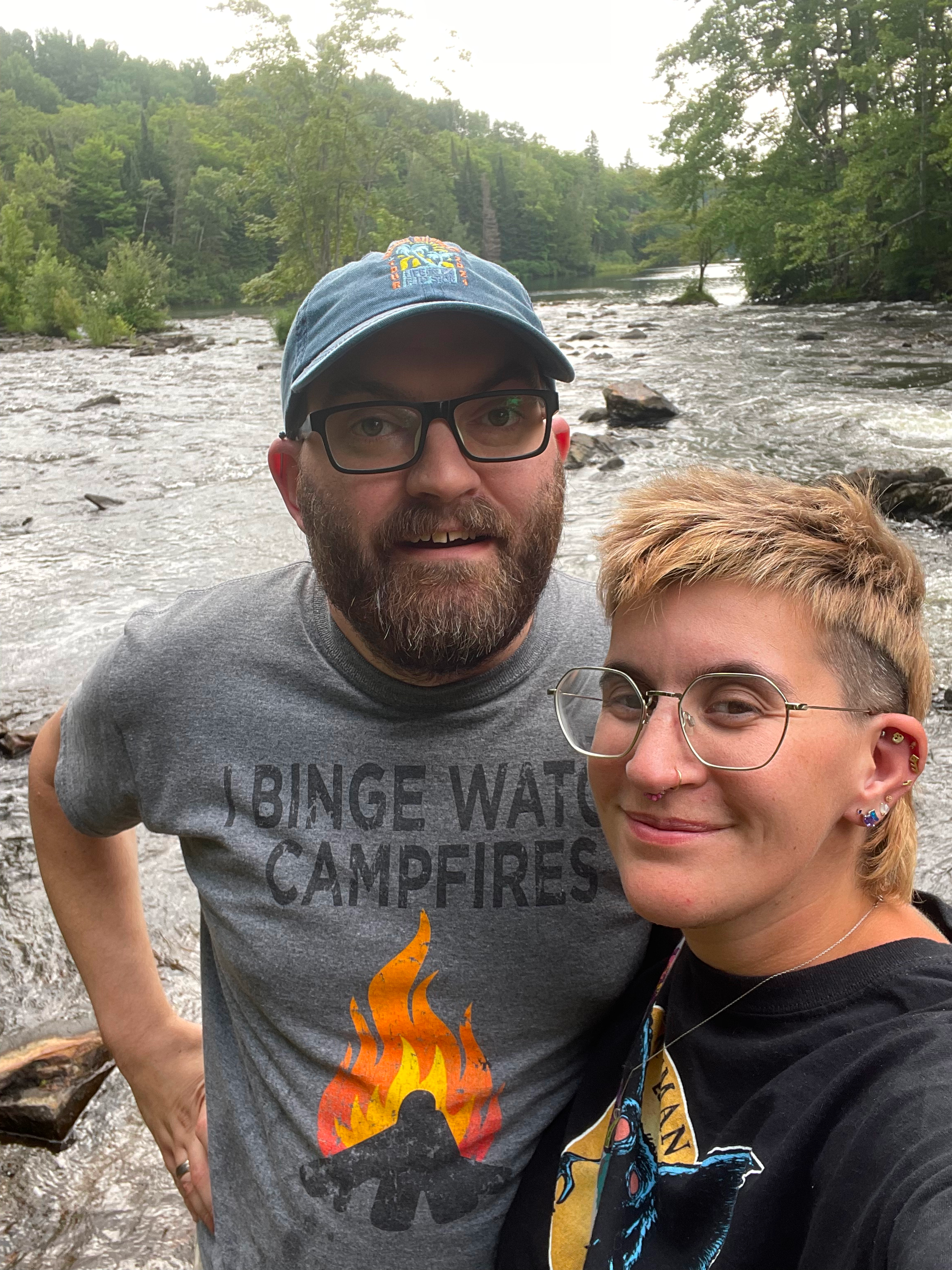 Brodie and Smith hanging 
            out near some rapids around Bancroft, Ontario, Canada